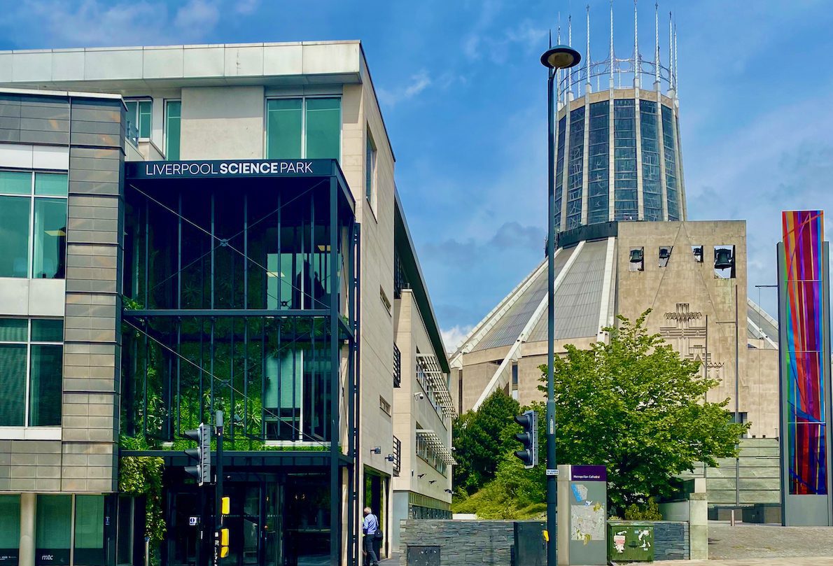 Sciontec office space building with Liverpool Cathedral in the back
