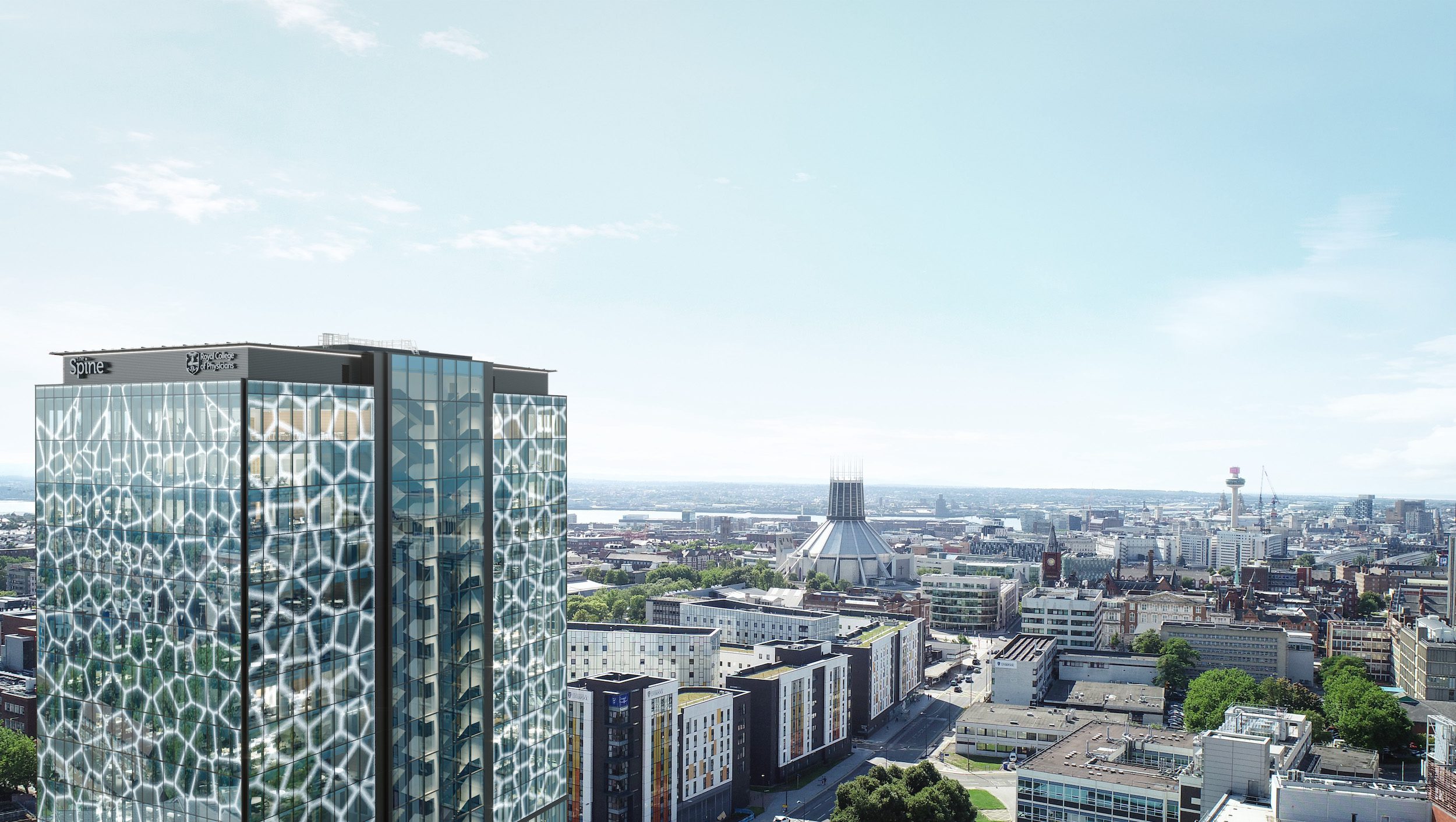 Sciontec office space building with Liverpool Cathedral in the back