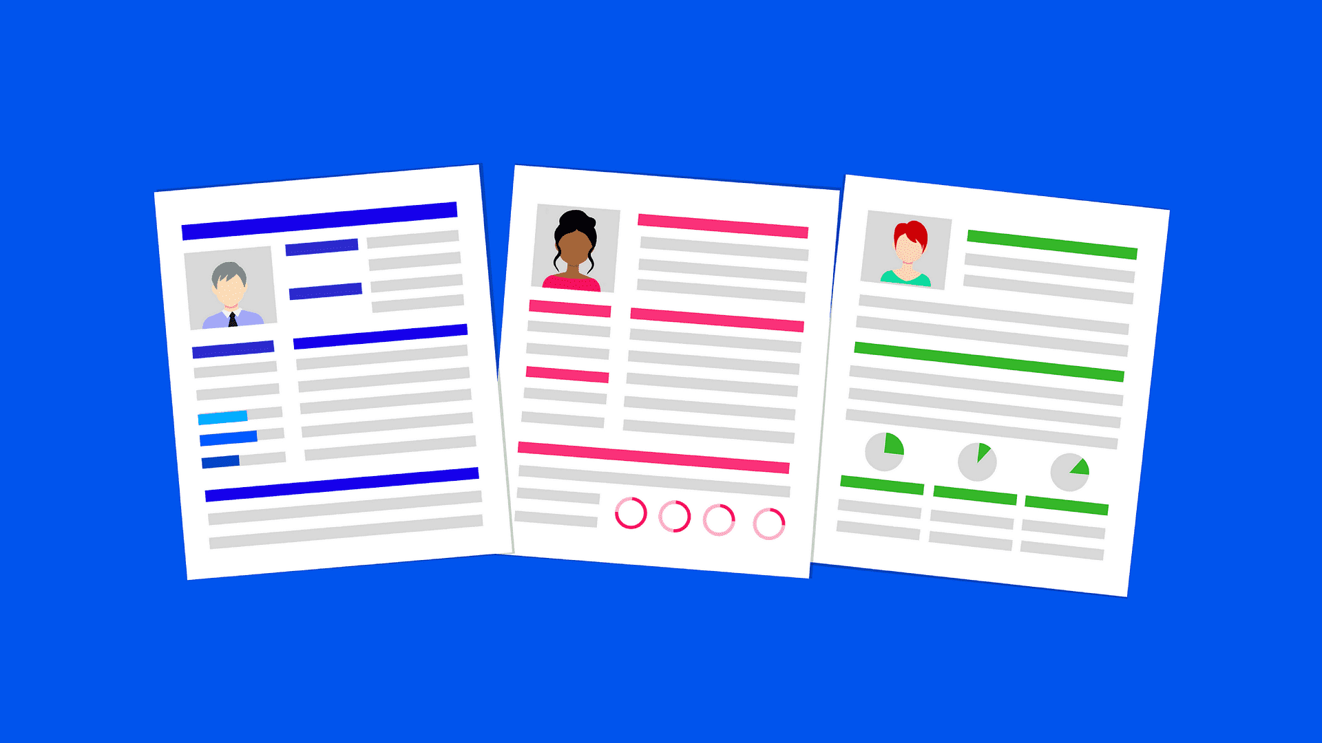 Three clipart images of recruitment CV's