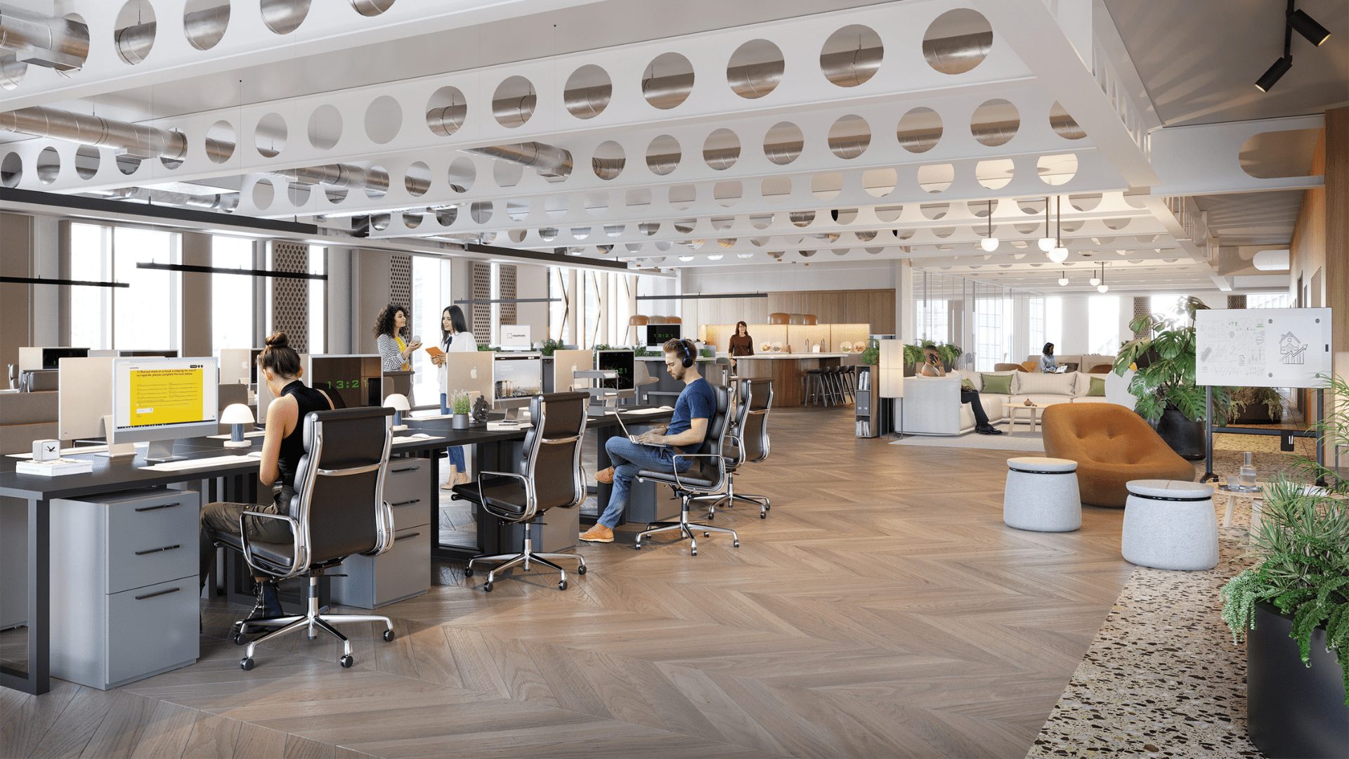 Concept image of people working in an eco-friendly workspace
